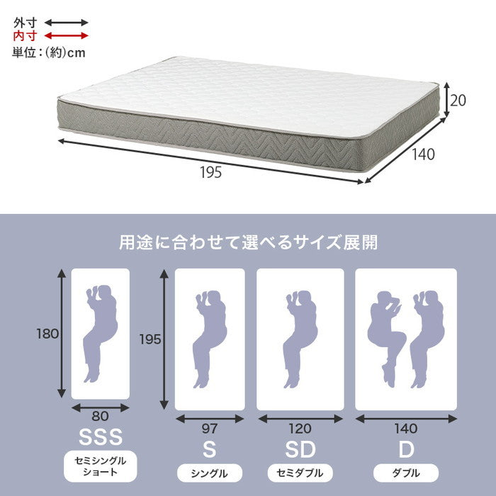 マットレス ダブル(ポケット) KM-3302D 幅140×奥行195×高さ20cm hgs-3000003890の画像