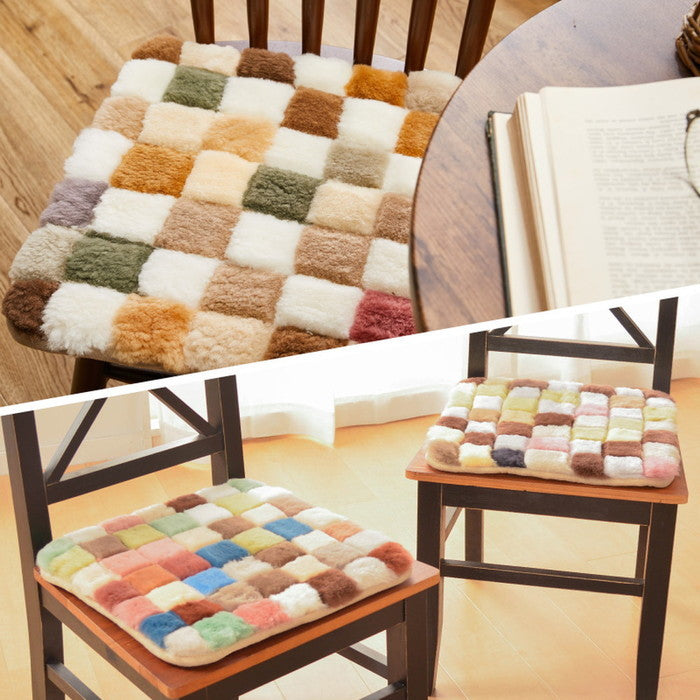 ムートンクッション M-17413 約40×40cm ムートン座布団 カラフル パッチワーク 羊毛 ふかふか hig-240601000xの画像