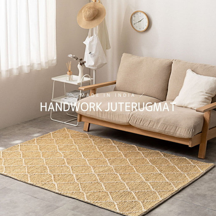 ジュートマット トロン モロッカン 約60×90cm 黄麻 手織り ハンドメイド インテリアマット インド製 hig-270098801xの画像