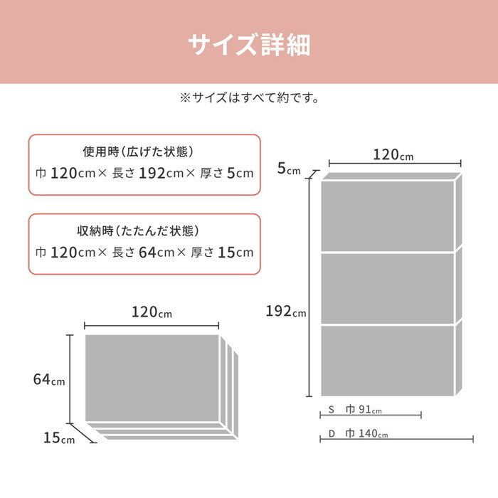 バランスマットレス 約120×192×5cm セミダブル SD 3つ折り 軽量 hig-350115100の画像