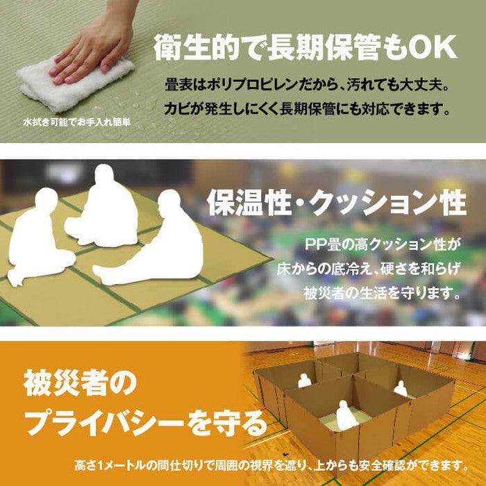 防災間仕切りセット 防災マット 簡易マット 畳マットレス 防災 避難 置き畳 軽量 コンパクト 収納 撥水 お手入れ簡単 汚れにくい 約200×200cm ihk-1040160011002の画像
