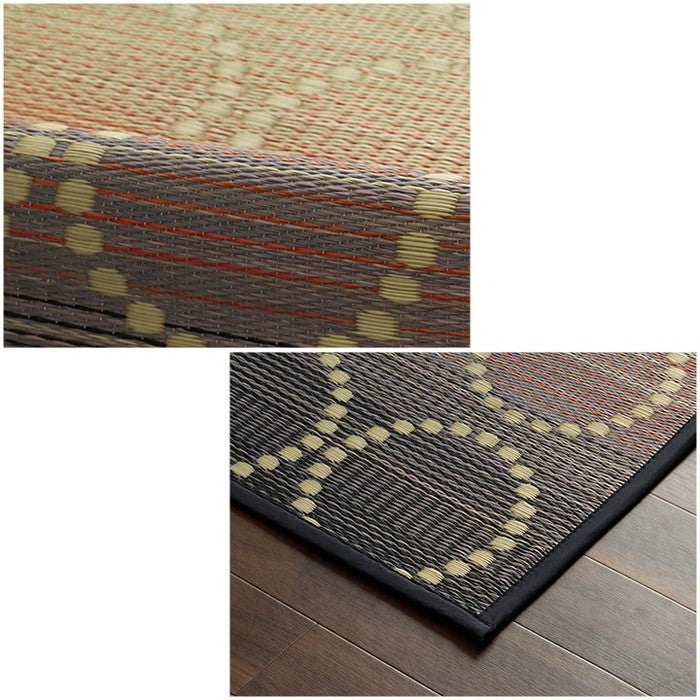 い草ラグ 和モダン柄 インテリア 節電 夏用 涼しい おしゃれ おすすめ 湿度調節 消臭効果 お手入れ簡単 約191×191cm オレンジ ihk-1061730203604の画像