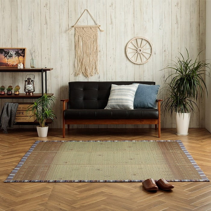 い草ラグ カーペット夏用 自然素材 節電 快適 インテリア ギャベル柄 シンプル おしゃれ おすすめ 湿度調節 消臭効果 お手入れ簡単 約180×180cm ブルー ブラウン ihk-1061930043404の画像