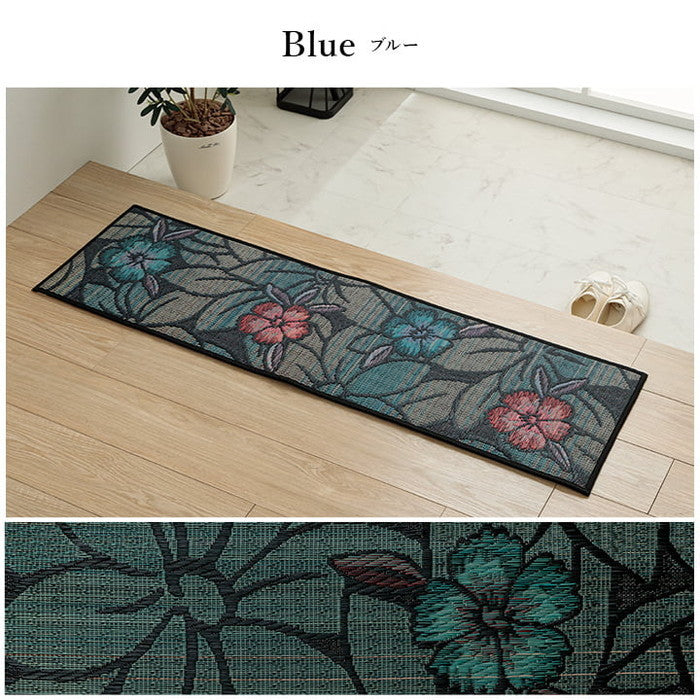 おすすめ 玄関マット 上がり框 和モダン おしゃれ クッション性 花柄 高級感アップ 室内 天然素材 インテリア 約35×90cm ベージュ ブラック ブルー ihk-1080090023904の画像