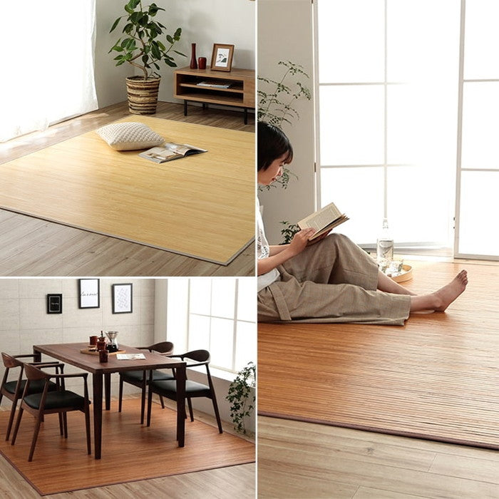 竹 ラグ カーペット 無地 自然素材 丈夫 ひんやり 孟宗竹 皮下使用 約250×250cm ライトブラウン ナチュラル ihk-1100130164801の画像