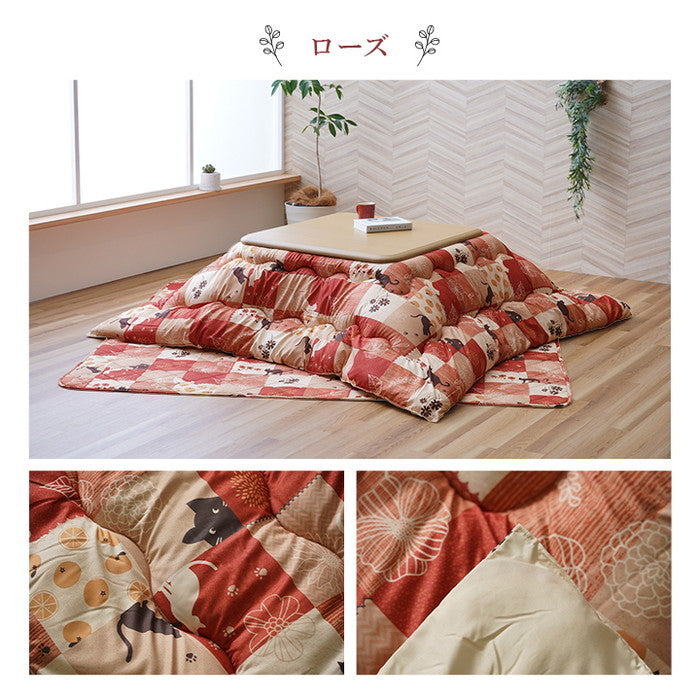 こたつ布団 掛敷セット 和柄 猫柄 長方形 約190×240cm ネイビー ローズ ihk-1161340190901の画像