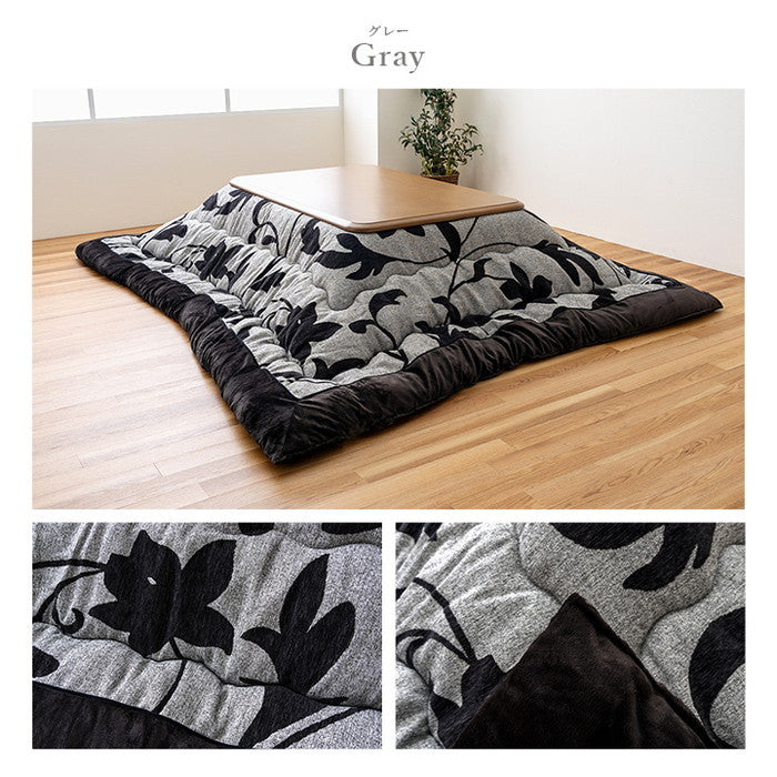 こたつ布団 正方形 リーフ 国産 シェニール フランネル 手洗い グレー 約205×205cm グレー アイボリー ihk-1161470130103の画像