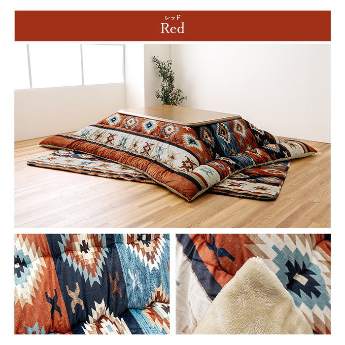 こたつ布団 正方形 セット キリム 国産 フランネル 手洗い グレー 約205×205cm 約190×190cm グレー レッド ihk-1161490130101の画像