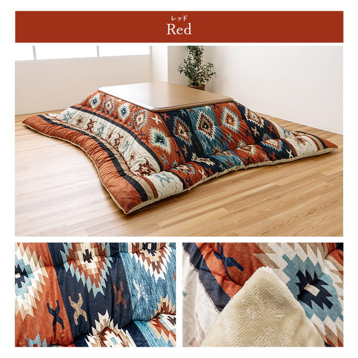 こたつ布団 正方形 キリム 国産 フランネル 手洗い グレー 約205×205cm グレー レッド ihk-1161490130103の画像