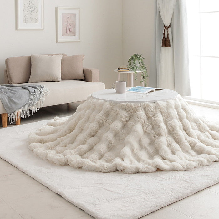 こたつ布団 円形 丸 こたつ掛布団 こたつ掛け毛布 洗える おしゃれ かわいい コタツ布団 白 フェイクファー フランネル 省エネ 韓国インテリア 海外風 新生活 北欧 姫系 ふわふわ アイボリー 約185cm丸 アイボリー ihk-1182280144211の画像