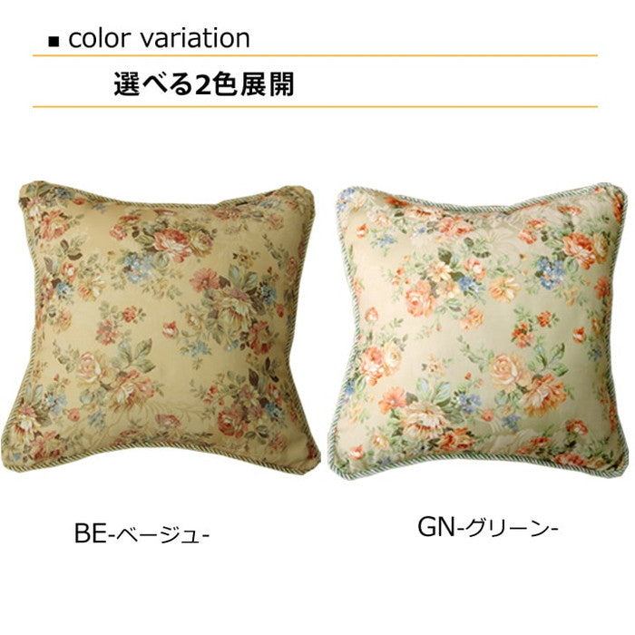 クッション セアテ エレガンス 花柄 モニエール 約45×45cm 2枚組 ベージュ グリーン ihk-1211090020703の画像