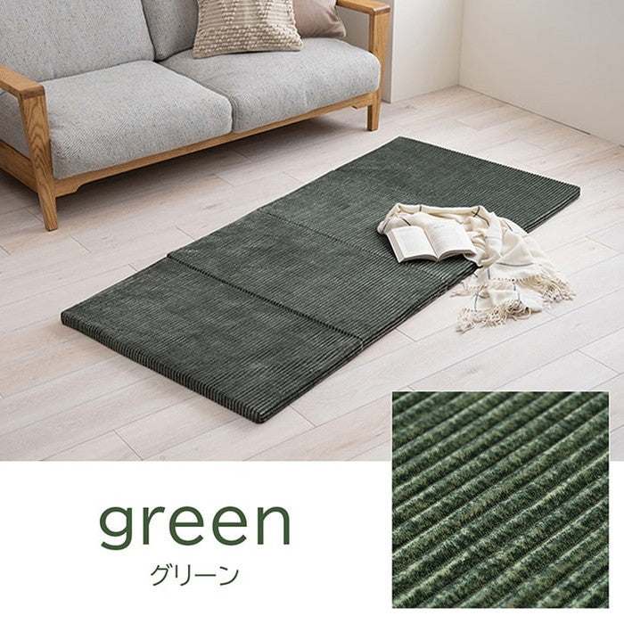 マット ごろ寝 4連 四つ折り 滑りにくい 防音 ボリューム 厚い へたりにくい コーデュロイ 無地 約80×180cm ベージュ グリーン グレー ihk-1211770024801の画像