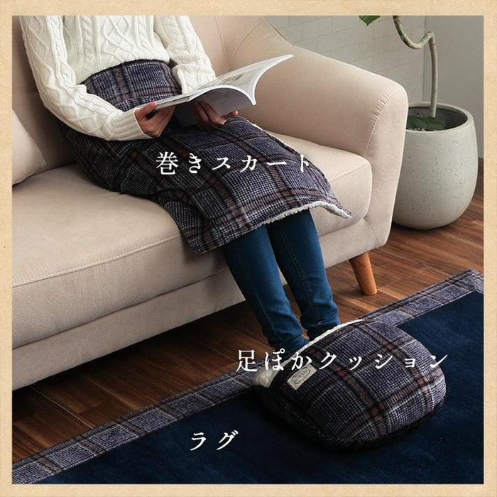 ブランケット スカートブランケット 洗える 巻く あったか 暖かい チェック カジュアル フランネル調 動きやすい 調節可能 ブラウン ネイビー ihk-1220910061591の画像