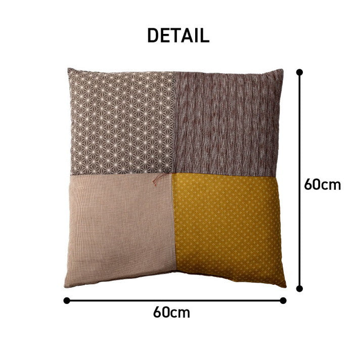 座布団 日本製 国産 和室 洋室 パッチワーク 綿 約60×60cm ブラウン ihk-1240670062304の画像