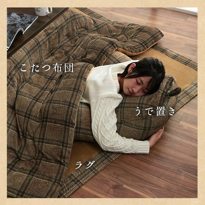 ラグ 洗える 正方形 こたつ敷 チェック 額縁調 約2畳 約185×185cm 床暖房 ホットカーペット対応 ブラウン ネイビー ihk-1270370062401の画像