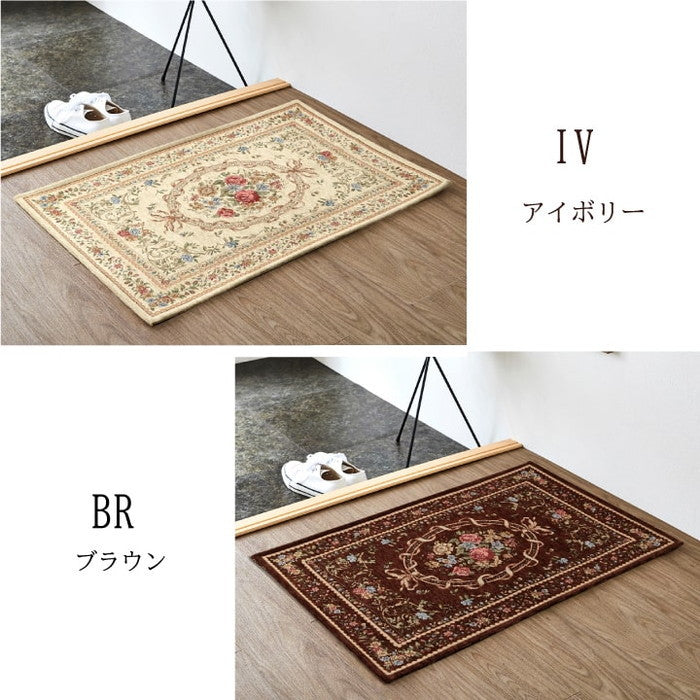 玄関 マット エレガント 薄い 洗える 約60×90cm ブラウン アイボリー ihk-1311471061801の画像