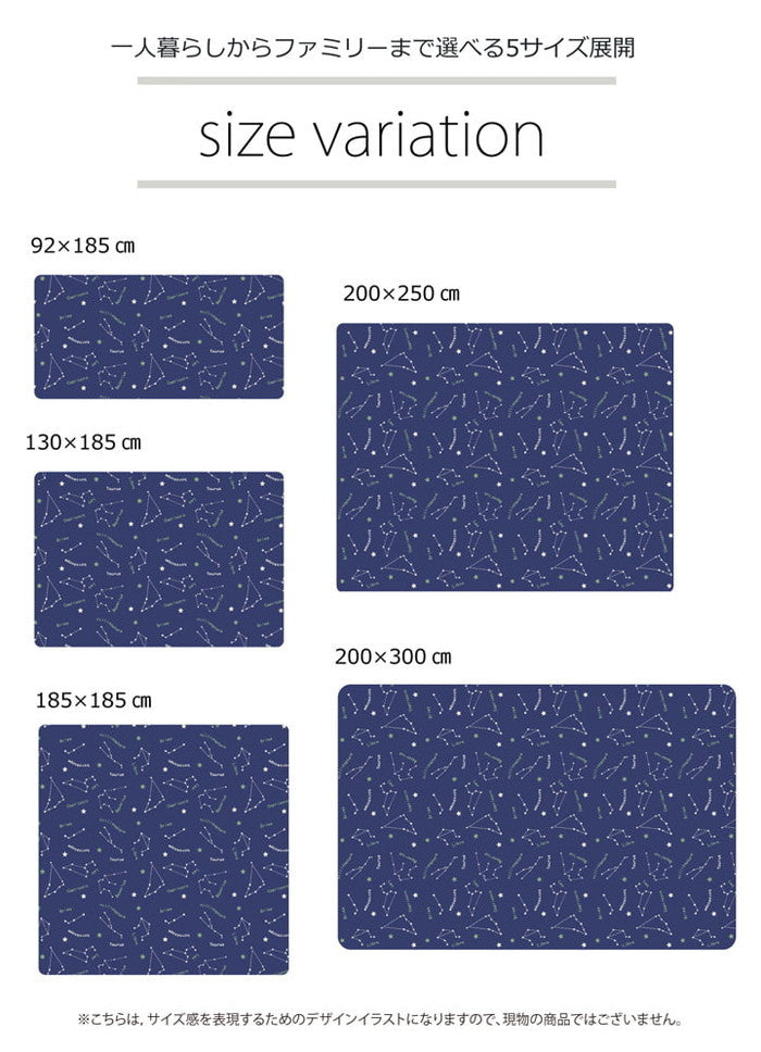 抗菌・防臭 ウォッシャブル フランネル ホットカーペットカバー WSミリオン RUG」 約130×185cm ネイビー グレー ihk-1380000001492の画像