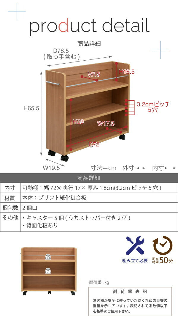 キャスター付き 収納 押入れ ラック 本棚 4個セット 幅19.5 奥行78 .5 隙間 スリム ワゴン 棚 3段 大容量 CD DVD 本 漫画 整理 収納 スライド 収納庫 おしゃれ jk-sgt-0130setの画像