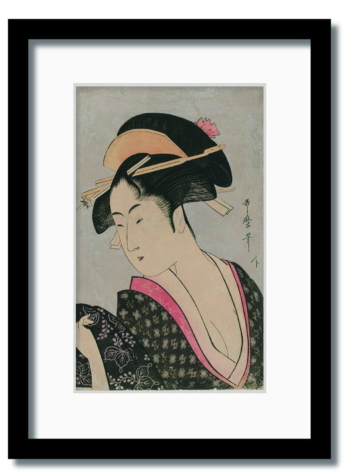 和楽シリーズ 喜多川 歌麿 浮世絵 美人画 ふり返り WR-1007BK-A4 フレームカラー ブラック サイズ W230×H317×D20mm 750g 店舗 カフェ ラウンジ ロビー ホテル 法人 kar-11670349s1の画像