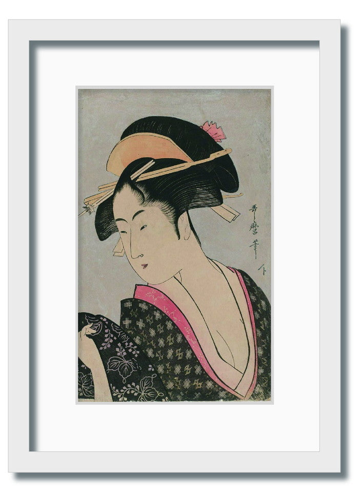 和楽シリーズ 喜多川 歌麿 浮世絵 美人画 ふり返り WR-2007WH-A3 フレームカラー ホワイト サイズ W317×H440×D20mm 1350g 店舗 カフェ ラウンジ ロビー ホテル 法人 kar-11670349s8の画像