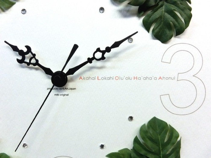 ハワイアンクロック30 掛け時計 プルメリア モンステラ プルメリアイエロー フレーム ナチュラル DC-2002 保証付 店舗 カフェ ラウンジ ロビー ホテル 法人 kar-3226804s2の画像