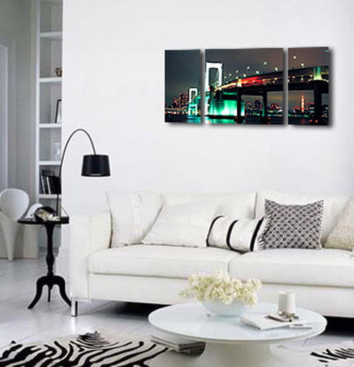 CANVAS ART キャンバスアート Japan Rainbow Bridge 日本 レインボーブリッジ Lサイズ W1000×H500 3枚組 US-2003 店舗 カフェ ラウンジ ロビー ホテル 法人 kar-4999346s2の画像