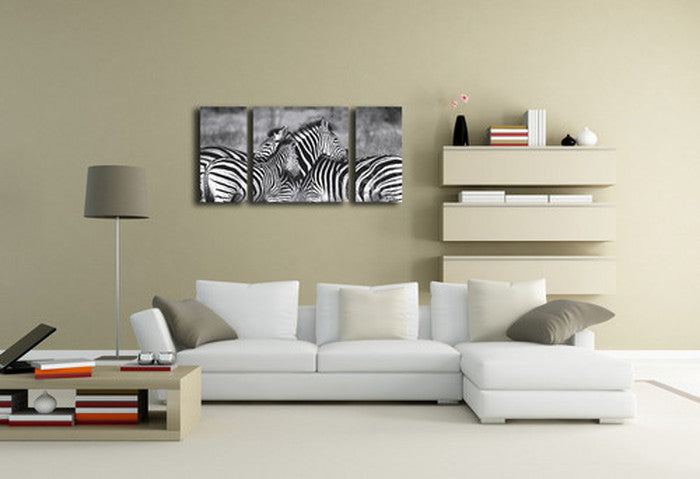 CANVAS ART キャンバスアート zebra-mono シマウマ Lサイズ W1000×H500 3枚組 US-2013 店舗 カフェ ラウンジ ロビー ホテル 法人 kar-4999363s2の画像