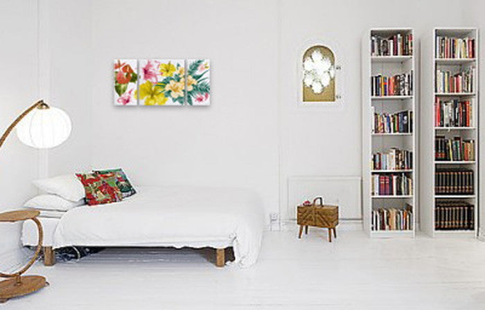 CANVAS ART キャンバスアート Tropical Flowers トロピカルフラワー Lサイズ W1000×H500 3枚組 US-4002 店舗 カフェ ラウンジ ロビー ホテル 法人 kar-5620995s2の画像