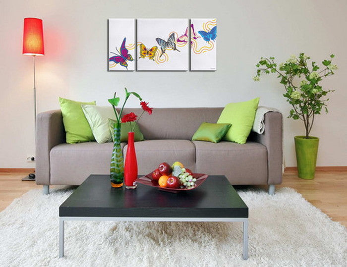 CANVAS ART キャンバスアート Butterfly バタフライ Lサイズ W1000×H500 3枚組 US-4003 店舗 カフェ ラウンジ ロビー ホテル 法人 kar-5620996s2の画像