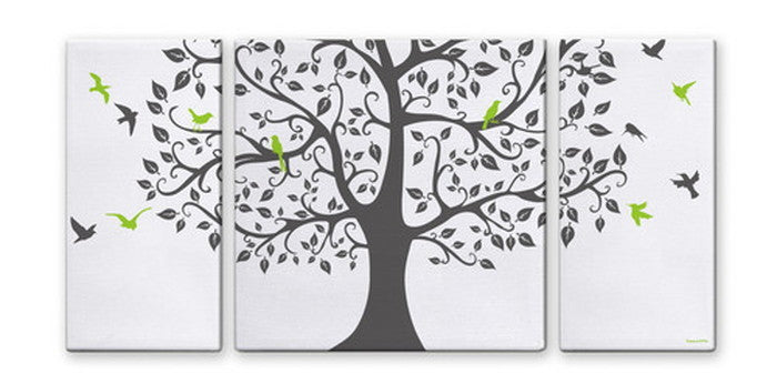 CANVAS ART キャンバスアート Tree&Bird Mサイズ W600×H300 3枚組 US-3004 店舗 カフェ ラウンジ ロビー ホテル 法人 kar-5620997s1の画像