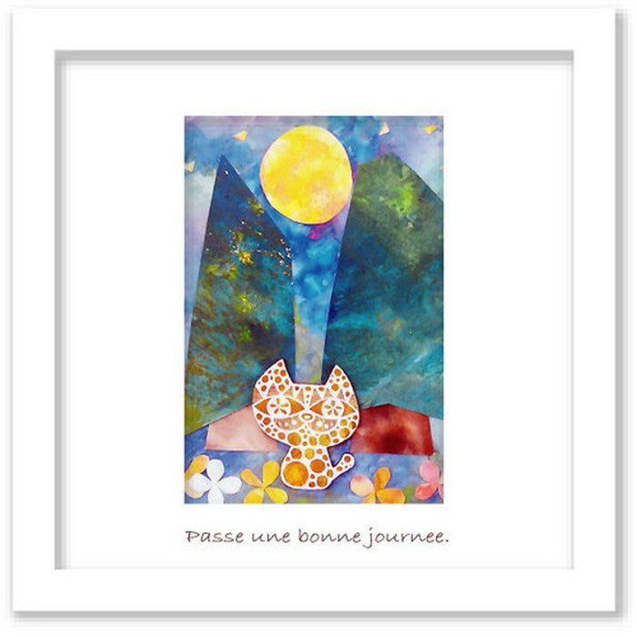 猫沢八郎 Hachiro Necozawa DRAWS CAT and MOON NIGHT ヒモ付 NH-1009 200角 インテリア ミニアート 店舗 カフェ ラウンジ ロビー ホテル 法人 kar-5621011s1の画像