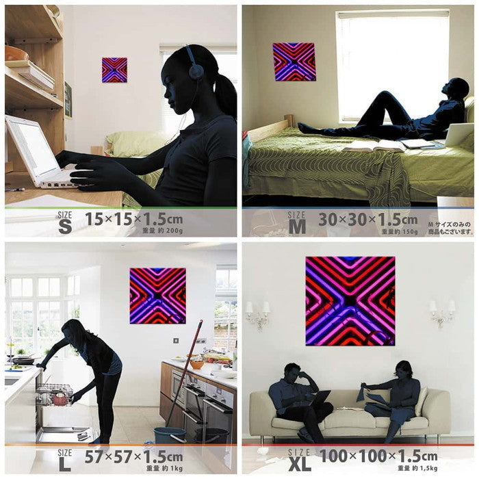 ネオン edih XLサイズ 100cm×100cm アートパネル ファブリックパネル アートボード 壁掛け 日本製 ラッピング付き 店舗 カフェ ラウンジ ロビー ホテル 法人 lib-edi-0010-xlの画像