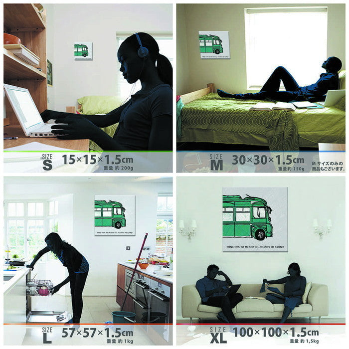 バス MIC GRAPHICS Sサイズ 15cm×15cm アートパネル ファブリックパネル アートボード 壁掛け 日本製 ラッピング付き 店舗 カフェ ラウンジ ロビー ホテル 法人 lib-mic-0002-sの画像