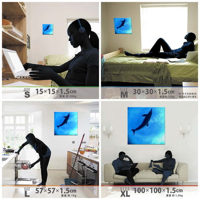 うみカメラマン むらいさち イルカ Sachi Murai XLサイズ 100cm×100cm アートパネル ファブリックパネル アートボード 壁掛け 日本製 ラッピング付き 店舗 カフェ ラウンジ ロビー ホテル 法人 lib-mur-0002-xlの画像
