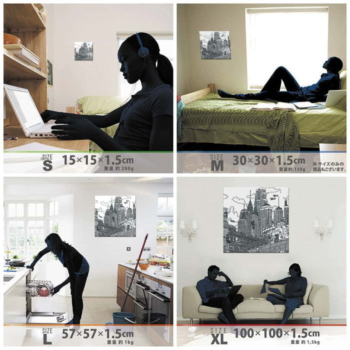 街並みイラスト STREET XLサイズ 100cm×100cm アートパネル ファブリックパネル アートボード 壁掛け 日本製 ラッピング付き 店舗 カフェ ラウンジ ロビー ホテル 法人 lib-mzk-0001-xlの画像
