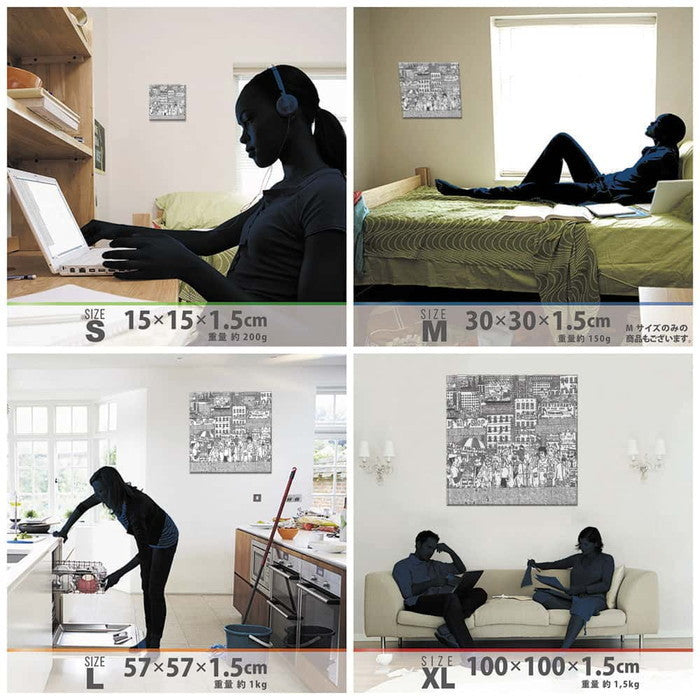 街並みイラスト STREET XLサイズ 100cm×100cm アートパネル ファブリックパネル アートボード 壁掛け 日本製 ラッピング付き 店舗 カフェ ラウンジ ロビー ホテル 法人 lib-mzk-0003-xlの画像