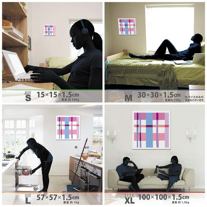 チェック ガーリー SIMPLE XLサイズ 100cm×100cm アートパネル ファブリックパネル アートボード 壁掛け 日本製 ラッピング付き 店舗 カフェ ラウンジ ロビー ホテル 法人 lib-pat-0053-xlの画像