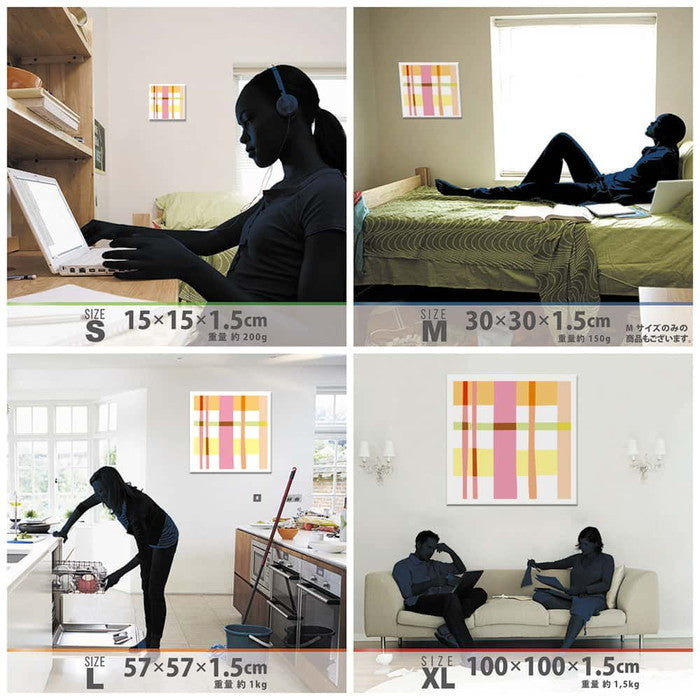 チェックモチーフ SIMPLE XLサイズ 100cm×100cm アートパネル ファブリックパネル アートボード 壁掛け 日本製 ラッピング付き 店舗 カフェ ラウンジ ロビー ホテル 法人 lib-pat-0054-xlの画像