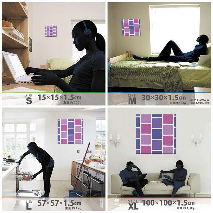 紫 タイルモチーフ SIMPLE XLサイズ 100cm×100cm アートパネル ファブリックパネル アートボード 壁掛け 日本製 ラッピング付き 店舗 カフェ ラウンジ ロビー ホテル 法人 lib-pat-0117-xlの画像