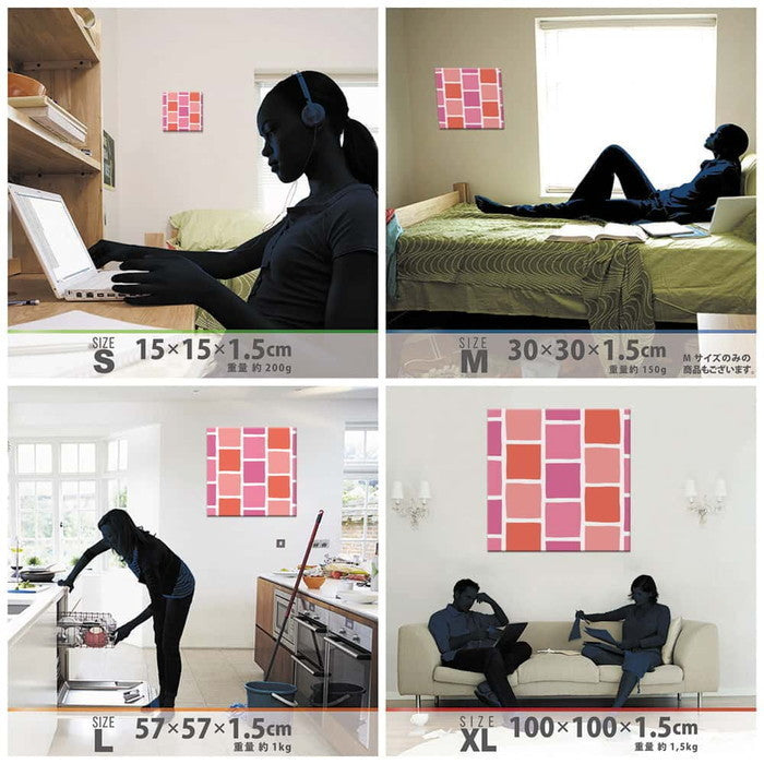 ピンク タイルモチーフ SIMPLE XLサイズ 100cm×100cm アートパネル ファブリックパネル アートボード 壁掛け 日本製 ラッピング付き 店舗 カフェ ラウンジ ロビー ホテル 法人 lib-pat-0118-xlの画像