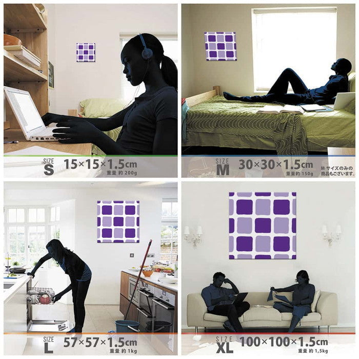 パープル タイルモチーフ SIMPLE XLサイズ 100cm×100cm アートパネル ファブリックパネル アートボード 壁掛け 日本製 ラッピング付き 店舗 カフェ ラウンジ ロビー ホテル 法人 lib-pat-0120-xlの画像