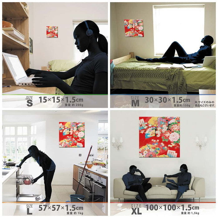 伝統和柄 和 XLサイズ 100cm×100cm アートパネル ファブリックパネル アートボード 壁掛け 日本製 ラッピング付き 店舗 カフェ ラウンジ ロビー ホテル 法人 lib-pat-0182-xlの画像