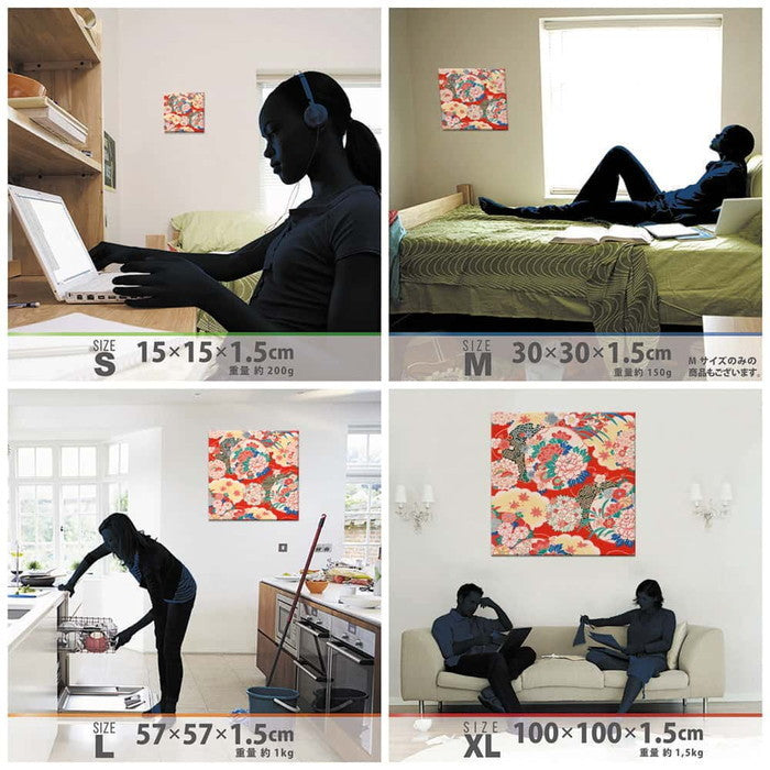 伝統和柄 和 XLサイズ 100cm×100cm アートパネル ファブリックパネル アートボード 壁掛け 日本製 ラッピング付き 店舗 カフェ ラウンジ ロビー ホテル 法人 lib-pat-0192-xlの画像