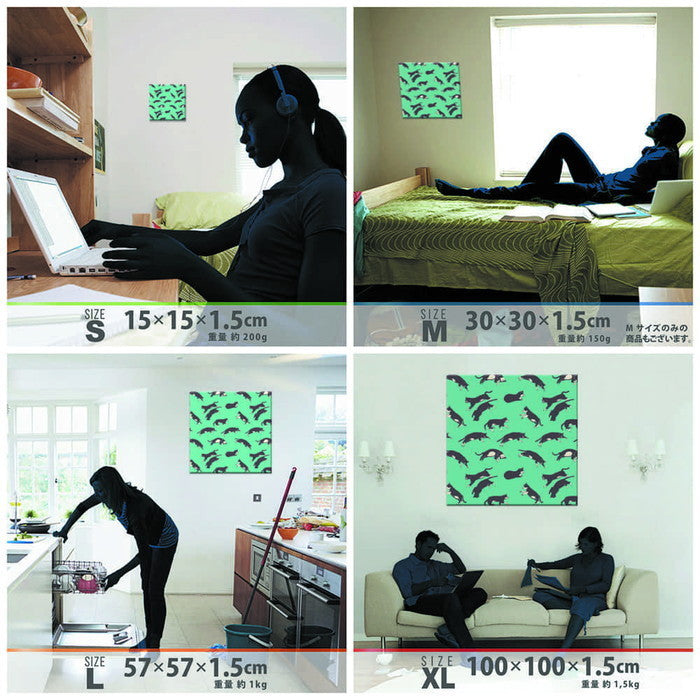 猫 アート XLサイズ 100cm×100cm アートパネル ファブリックパネル アートボード 壁掛け 日本製 ラッピング付き 店舗 カフェ ラウンジ ロビー ホテル 法人 lib-pat-0319-blu-xlの画像