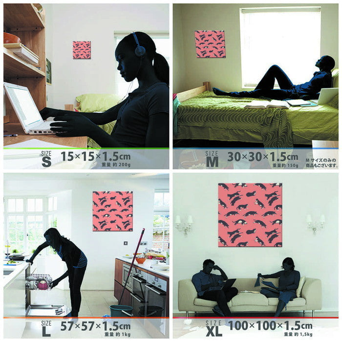 猫 XLサイズ 100cm×100cm アートパネル ファブリックパネル アートボード 壁掛け 日本製 ラッピング付き 店舗 カフェ ラウンジ ロビー ホテル 法人 lib-pat-0319-pnk-xlの画像