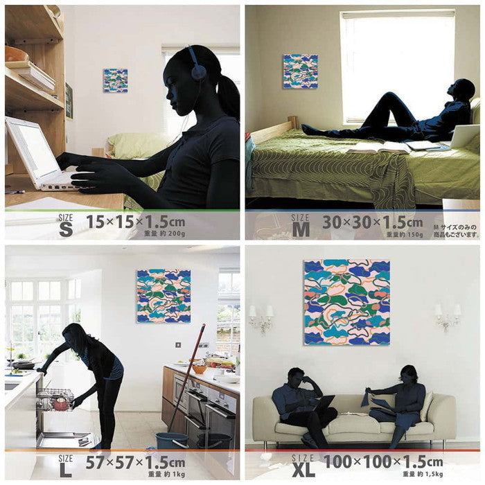 カモフラージュ柄 patt-1902-015 XLサイズ 100cm×100cm アートパネル ファブリックパネル アートボード 壁掛け 日本製 ラッピング付き 店舗 カフェ ラウンジ ロビー ホテル 法人 lib-patt-1902-015-xlの画像
