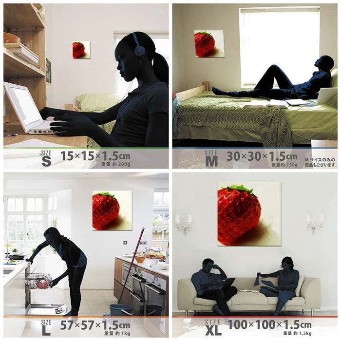 イチゴ VEGETABLE FRUIT Sサイズ 15cm×15cm アートパネル ファブリックパネル アートボード 壁掛け 日本製 ラッピング付き 店舗 カフェ ラウンジ ロビー ホテル 法人 lib-pho-0010-sの画像
