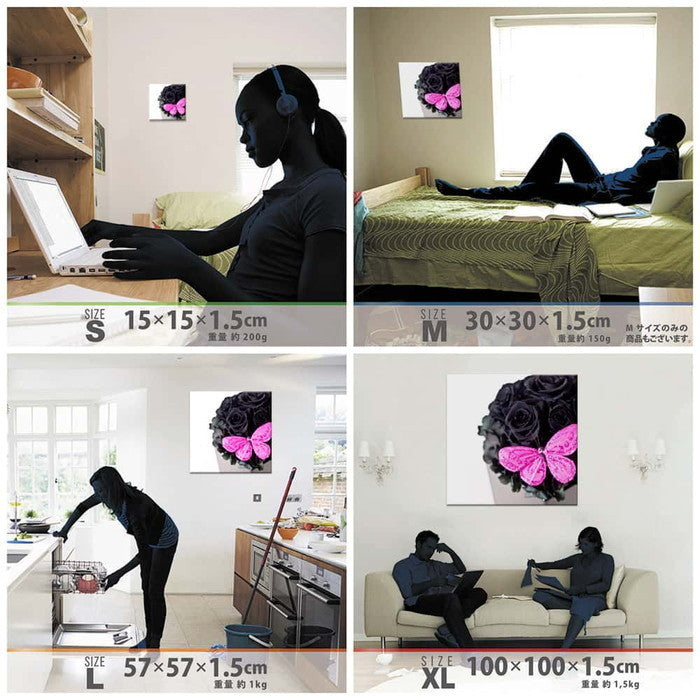 蝶モチーフ POP Lサイズ 57cm×57cm アートパネル ファブリックパネル アートボード 壁掛け 日本製 ラッピング付き 店舗 カフェ ラウンジ ロビー ホテル 法人 lib-pho-0014-lの画像