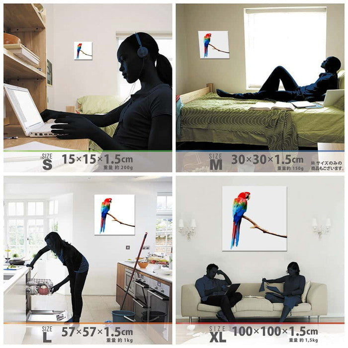 インコ ANIMAL Sサイズ 15cm×15cm アートパネル ファブリックパネル アートボード 壁掛け 日本製 ラッピング付き 店舗 カフェ ラウンジ ロビー ホテル 法人 lib-pho-0046-sの画像
