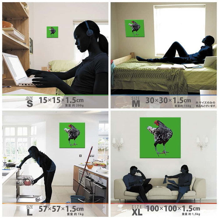 ニワトリ モチーフ ANIMAL Mサイズ 30cm×30cm アートパネル ファブリックパネル アートボード 壁掛け 日本製 ラッピング付き 店舗 カフェ ラウンジ ロビー ホテル 法人 lib-pop-0014-mの画像